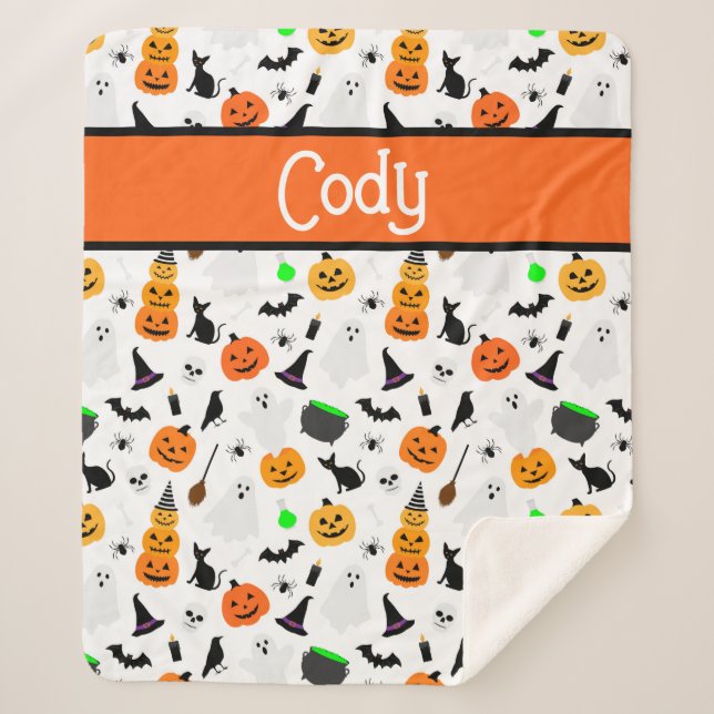 Couverture Sherpa Kid Halloween Ghost Citrouille Black Chat Personna (Devant)