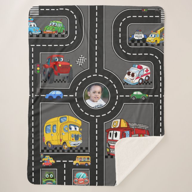 Couverture Sherpa Kids Photo Road Map Cute Cartoon Vehicles Street (Devant)