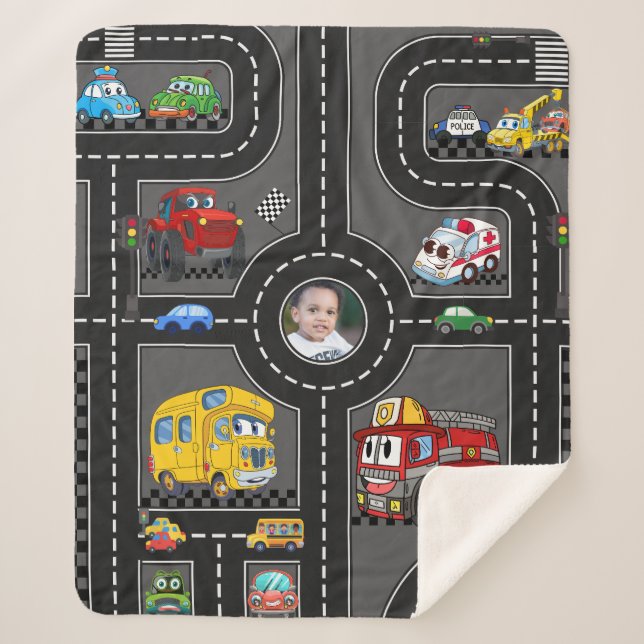 Couverture Sherpa Kids Photo Road Map Cute Cartoon Vehicles Street (Devant)