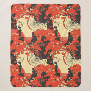 Couverture Sherpa Kimono Couple Sakura Romantique Motif (5)