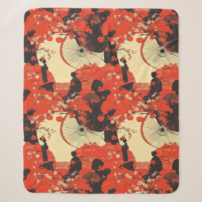 Couverture Sherpa Kimono Couple Sakura Romantique Motif (5) (Devant)