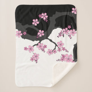 Couverture Sherpa Kimono japonais Sakura noir et blanc