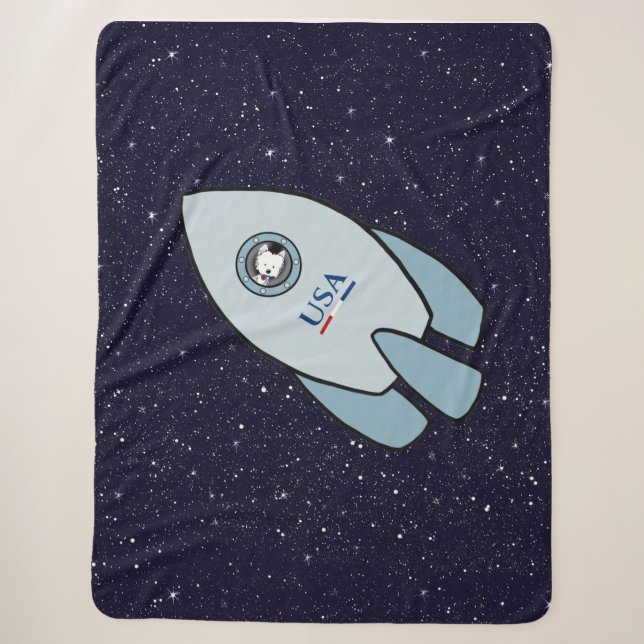 Couverture Sherpa KiniArt Space Rocket Chien Westie Sherpa Blanket (Devant)