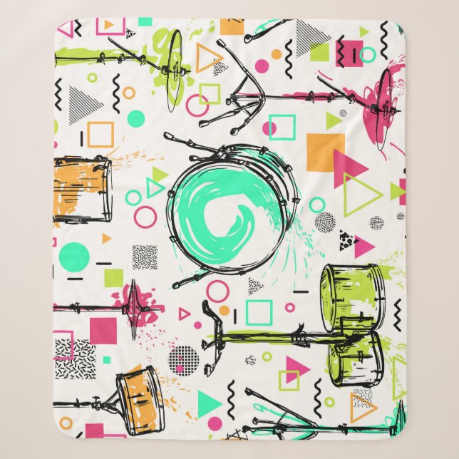 Couverture Sherpa Kit Tambour : Aquarelle Memphis Retro. (Devant)