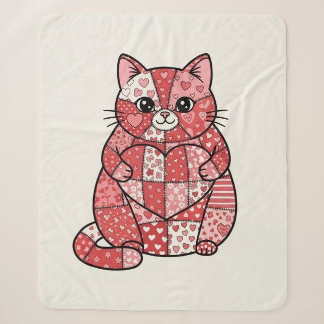 Couverture Sherpa Kiton Patchwork Fantaisiste Tenant un Cœur en Art (Devant)