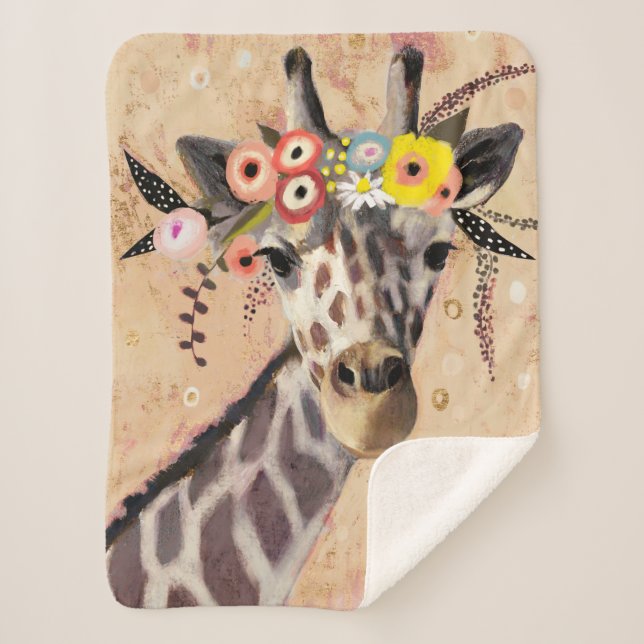 Couverture Sherpa Klimt Giraffe | Couronne De Fleurs (Devant)