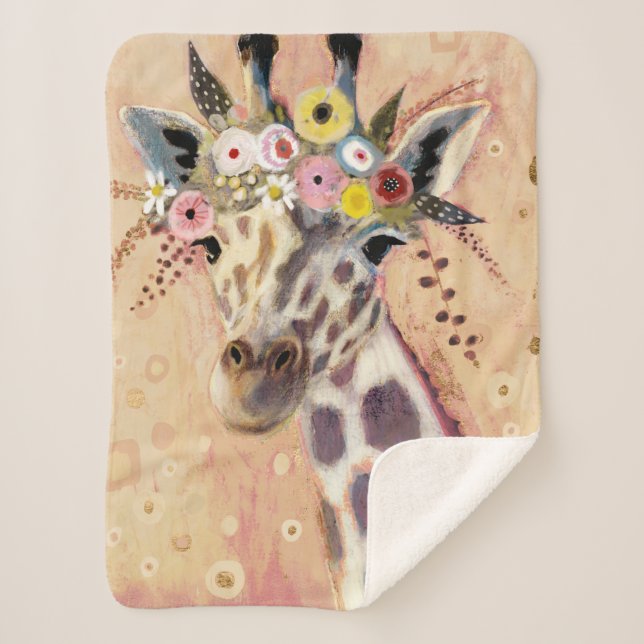 Couverture Sherpa Klimt Giraffe | Orné De Fleurs (Devant)