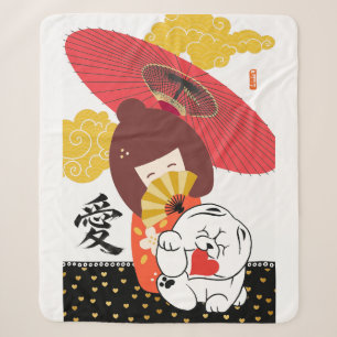 Couverture Sherpa KOKESHI AMOUR Chow chien coeur