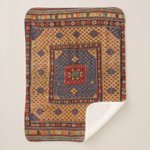 Couverture Sherpa Kurde Safreh Tan Bleu foncé