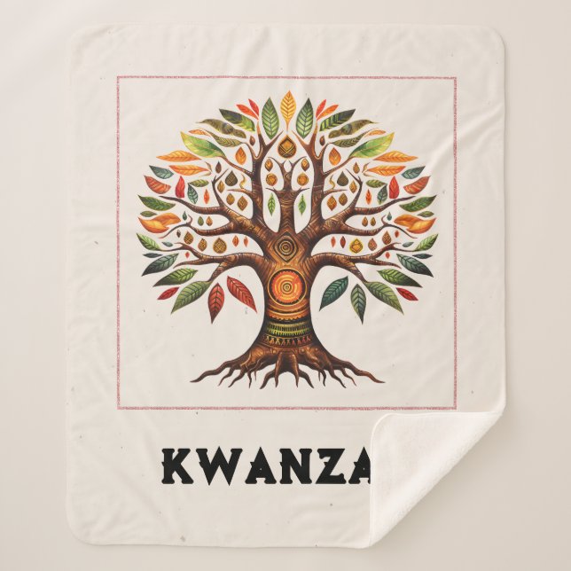 Couverture Sherpa Kwanzaa Arbre Africain Moyen Hérpa Blanche (Devant)