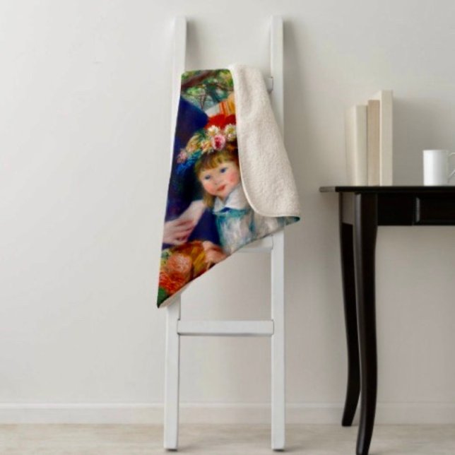 Couverture Sherpa La mère et l'enfant de Renoir  (A warm throw blanket with an elegant floral design. )
