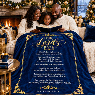 Couverture Sherpa La Prière du Seigneur | Luxueux Saphir Bleu & Or