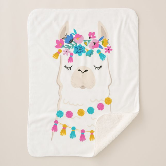 Couverture Sherpa Lama floral mignon (Devant)