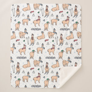 Couverture Sherpa Lamas dans le motif de ski de casquettes et