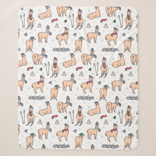 Couverture Sherpa Lamas dans le motif de ski de casquettes et (Devant)