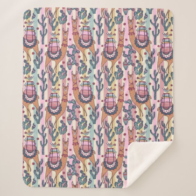 Couverture Sherpa Lamas sur le motif de rayures (Devant)