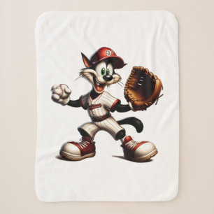 Couverture Sherpa Lanceur de baseball Goofy Cat se prépare