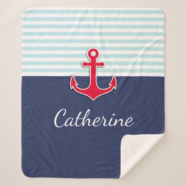 Couverture Sherpa L'Ancre rouge nautique de bleu marine conçoivent (Devant)