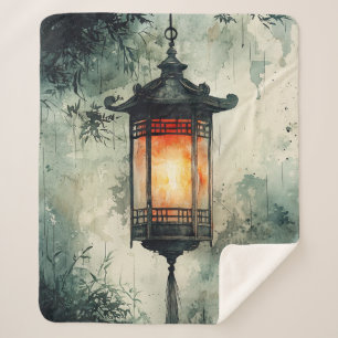 Couverture Sherpa Lanterne éclairée par la lune Sumi-E Aquarelle (3)