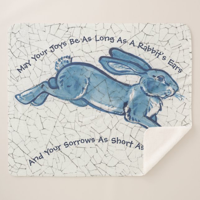 Couverture Sherpa Lapin bleu foncé Delft Dedham Nouvel An Pâques (Devant (Horizontal))
