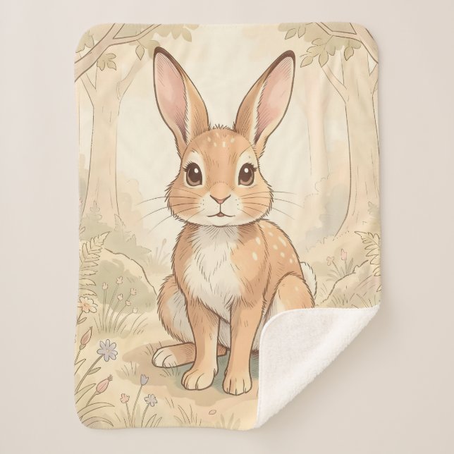 Couverture Sherpa Lapin brun mignon dans une forêt (Devant)