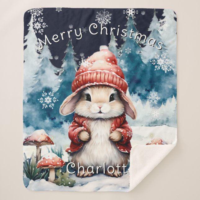 Couverture Sherpa Lapin de Noël fantastique Personnalisé (Devant)