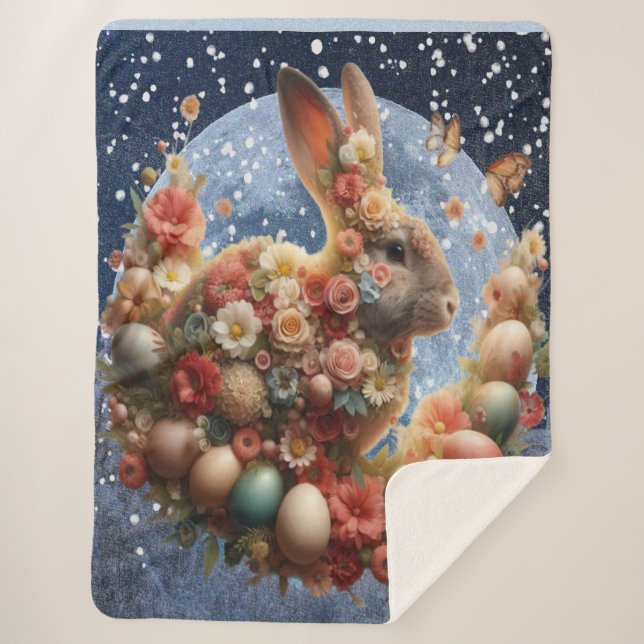 Couverture Sherpa Lapin de Pâques en fleurs  (Devant)