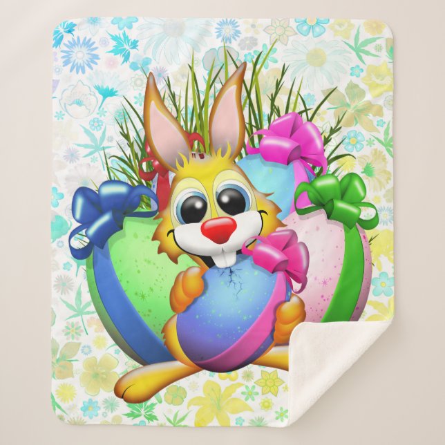 Couverture Sherpa Lapin drôle mordant un œuf de Pâques (Devant)