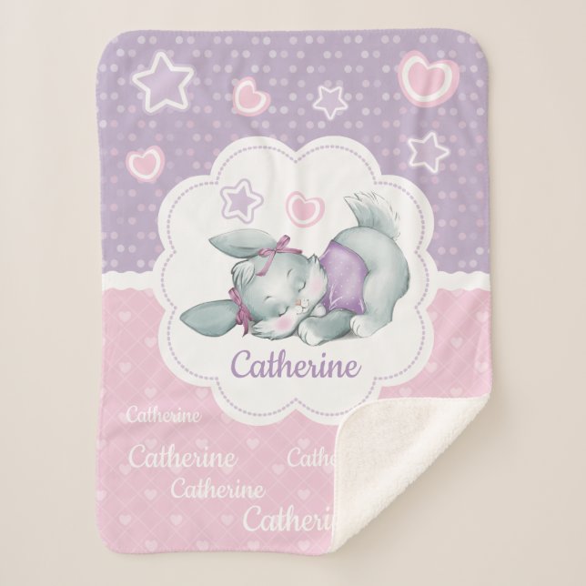 Couverture Sherpa Lapin nommé fait sur commande adorable de sommeil (Devant)