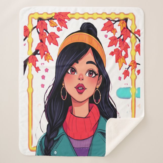 Couverture Sherpa Large Autumn Girl Sherpa Blanket – Cozy Oversized  (Devant)