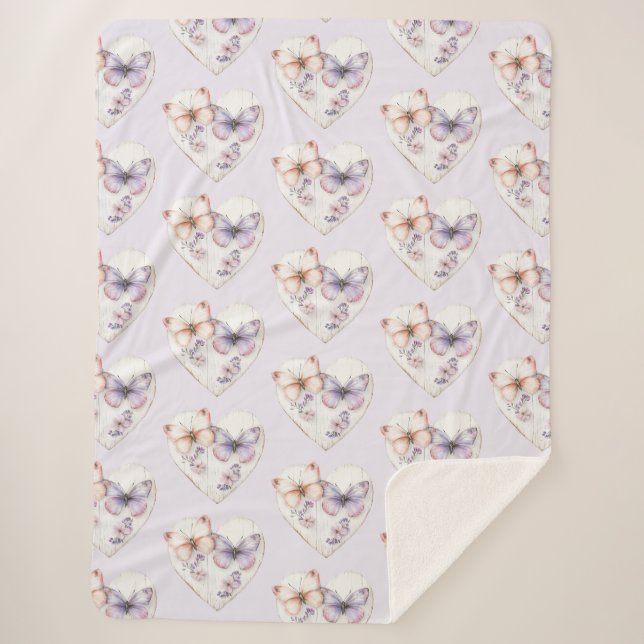 Couverture Sherpa Lavender Pink Floral Heart Butterflies Birthday (Devant)