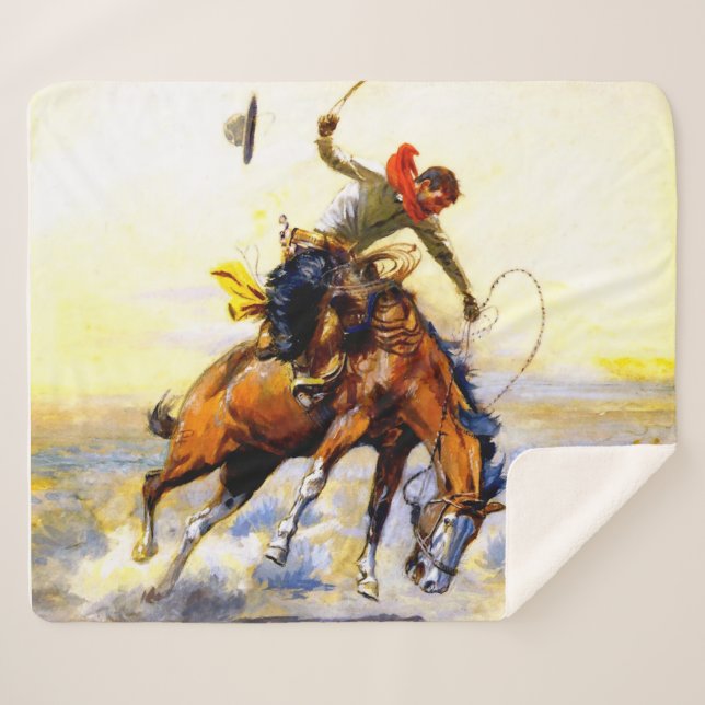 Couverture Sherpa "Le Bucker" Western Art de Charles M Russell (Devant (Horizontal))