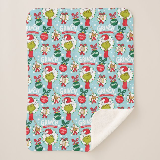 Couverture Sherpa Le Grinch | Motif Joyeuses Fêtes (Devant)
