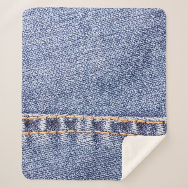 Couverture Sherpa Le jean bleu coudre la texture du closeup.  (Devant)