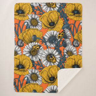 Couverture Sherpa Le pré en jaune et bleu