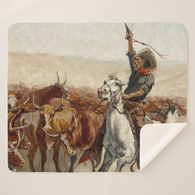 Couverture Sherpa Le Roundup Western Art par Frederic Remington (Devant (Horizontal))