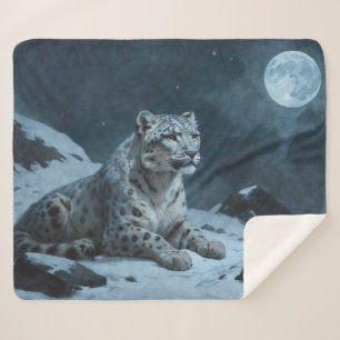 Couverture Sherpa Léopard des neiges et Pleine lune