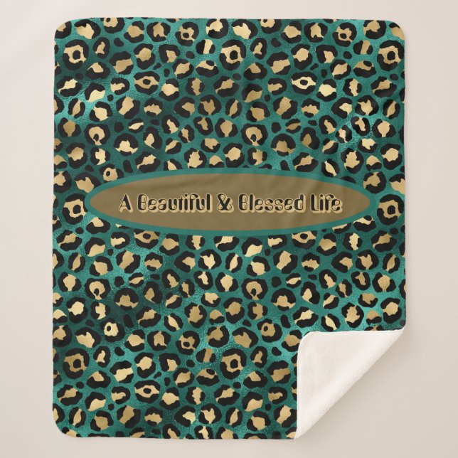 Couverture Sherpa Léopard Tropical Gold Green (Devant)