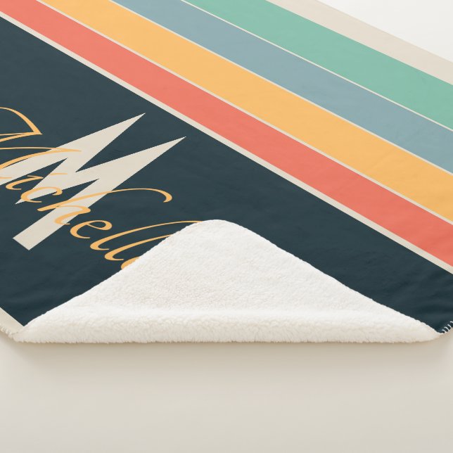 Couverture Sherpa les années 70 Retro Monogrammed rose et bleu marin (3/4)