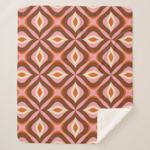 Couverture Sherpa les années 70 Retro Motif sans fil en Orange, Brow