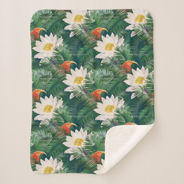 Couverture Sherpa Les Blancs Lotus Tropical Birds & Lotus Motif (Devant)