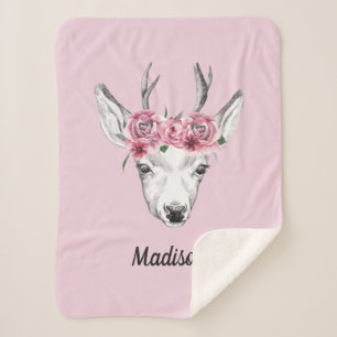 Couverture Sherpa Les cerfs communs de fleurs d'aquarelle ajoutent