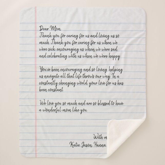 Couverture Sherpa Lettre d'amour personnalisée manuscrite (Devant)