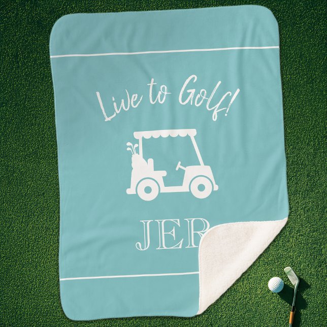 Couverture Sherpa Lettres Initiales Monogrammes de Chariot de Golf B (Golfer Golf Cart Monogrammed Initials Blue Green Sherpa Blanket)