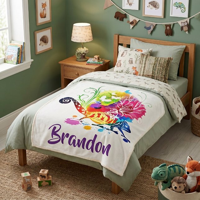 Couverture Sherpa Lézard floral coloré personnalisé  (Créateur téléchargé)