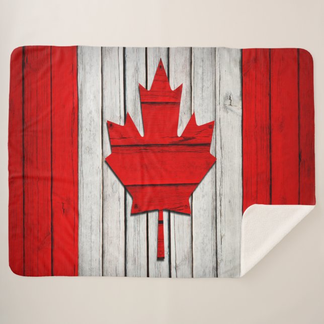 Couverture Sherpa Lg Drapeau canadien enveloppé dans Love Sherpa Bla (Devant (Horizontal))