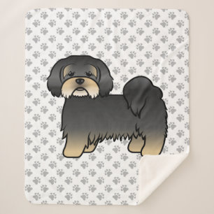 Couverture Sherpa Lhasa Apso noir et feu Chien de dessin animé migno