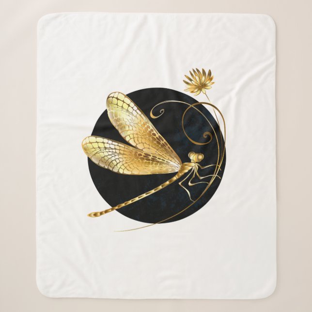 Couverture Sherpa libellule d'or en cercle noir (Devant)