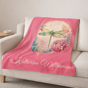 Couverture Sherpa Libellule florale élégante avec nom personnalisé
