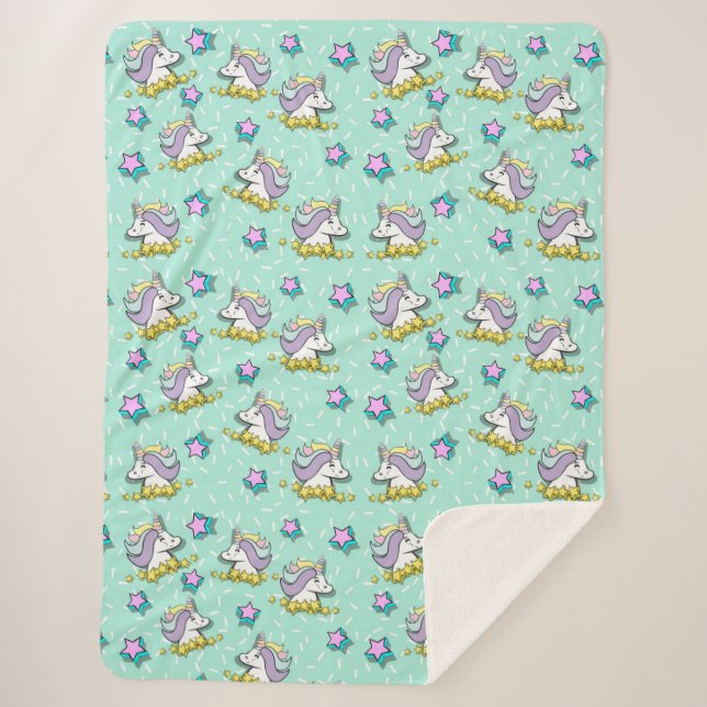 Couverture Sherpa Licorne Magique Heureuse Et Étoiles (Devant)